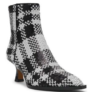 Betsey Johnson Louisa Black and White Sequin Ankle Boots